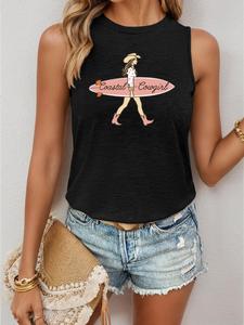 ImprinTee Women's Cartoon Figure Print Tank Top, Casual Sleeveless Round Neck Top, Ladies Summer Clothes for Daily Wear