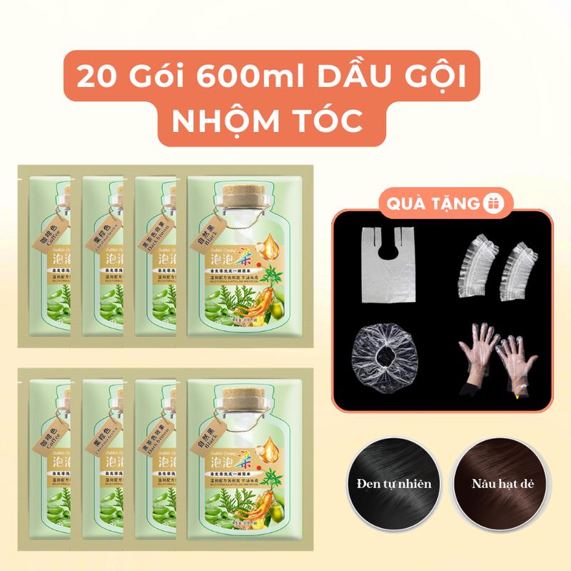 Combo 20 Gói 600ml Dầu gội thảo dược nhuộm tóc tại nhà không gậy hư tổn dưỡng tóc bóng mượt chắc khoẻ màu đen và nâu thảo dược