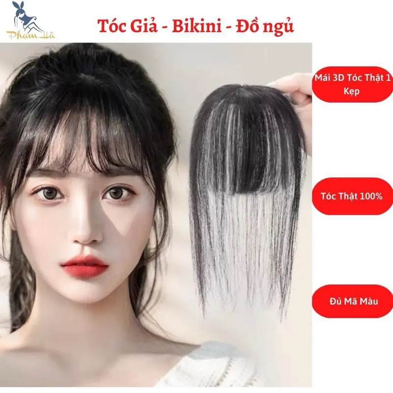 {Giảm 50k} Mái 3D Tóc Thật Dệt Tay , Tóc Mái Hàn Quốc Che Bạc , Mái Siêu Cấp Tóc Phạm Phạm Hà 4