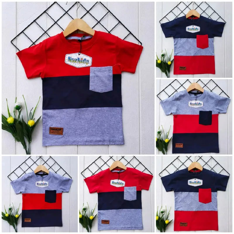 Kaos anak kombinasi warna variasi saku 0