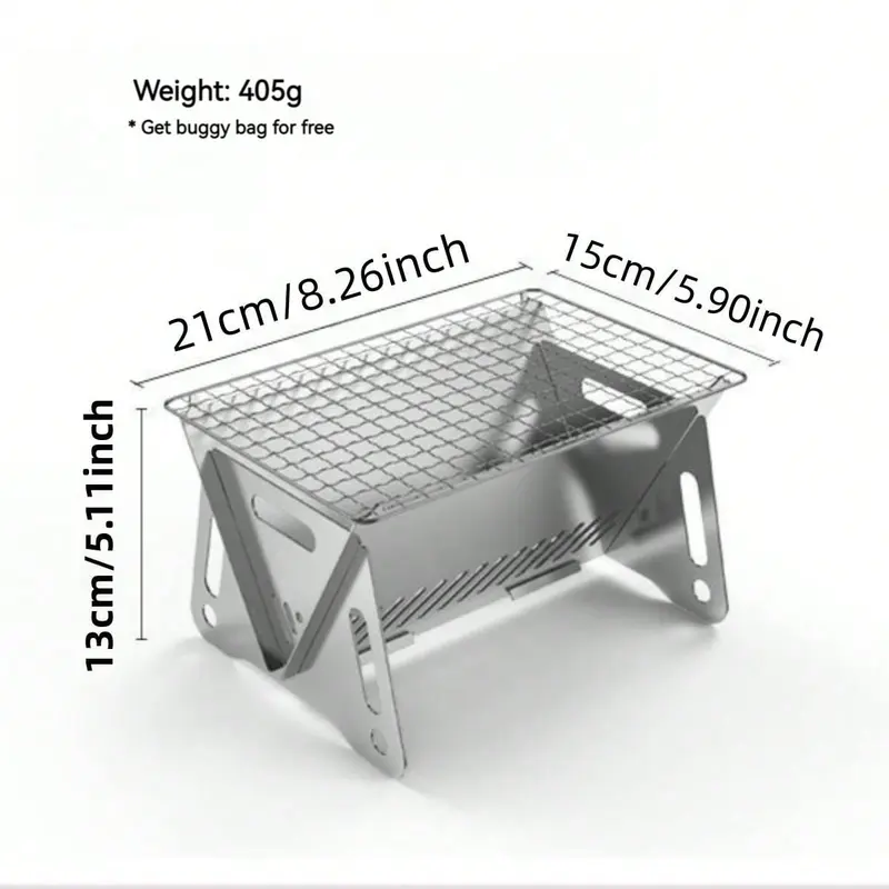 #KUP 1pc Portable Stainless Steel Camp Stove With Removable Grill Mesh - Perfect For Outdoor Camping And Picnics 3