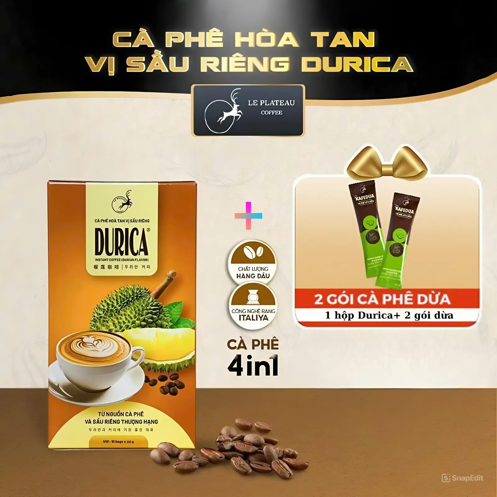 [ƯU ĐÃI] COMBO CÀ PHÊ 1 HỘP CÀ PHÊ SẦU RIÊNG DURICA + 2 GÓI CÀ PHÊ SỮA DỪA KAFEDUA THƠM NGON CHUẨN VỊ Coffee Cafe