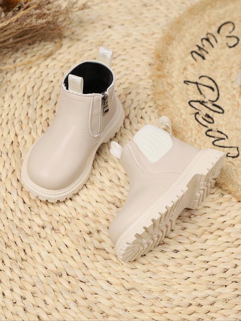 Product Introduction of Fashionable Solid Color Zipper Design Boots, Casual Comfortable Boots for Daily Wear, Trendy All-match Boots for Girls 1