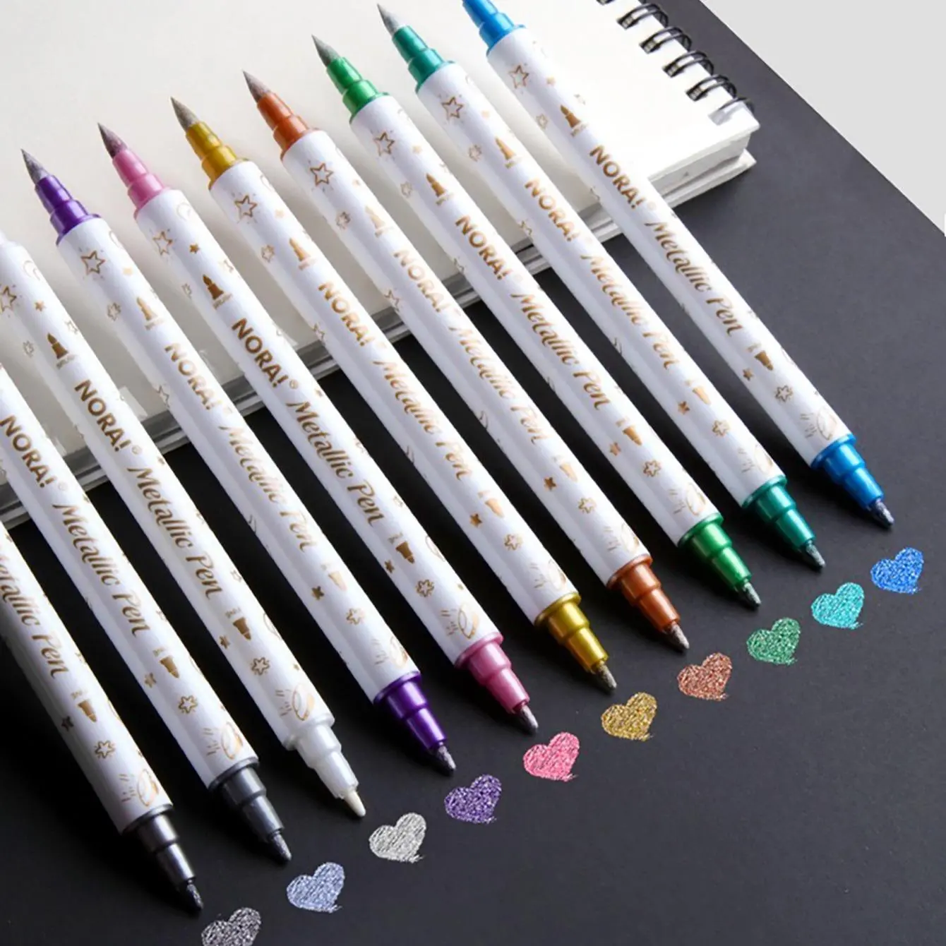 Metallic Glitter Marker Pen (10pcs), Dual Tip Brush and Fine Point Marker Pens for DIY Album, Cards, Scrapbooking, Craft Supplies, Art Supplies, Gift for Students, Best Friend Gifts
