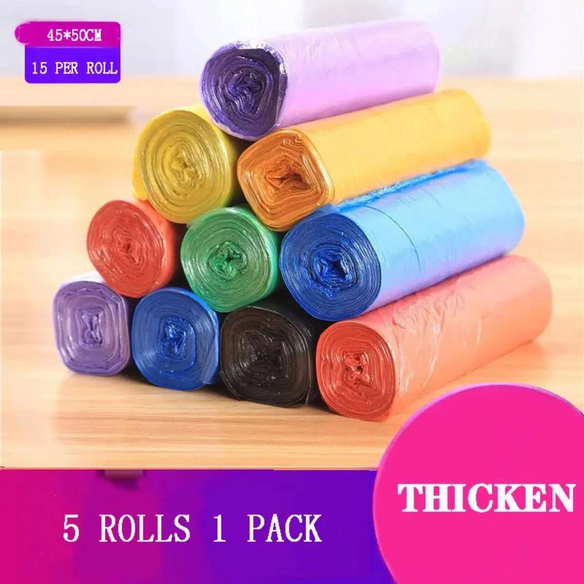 5 Rolls 1 Pack 100Pcs Household Disposable Trash Pouch Kitchen Storage Garbage Bags Cleaning Waste Bag Plastic Bag