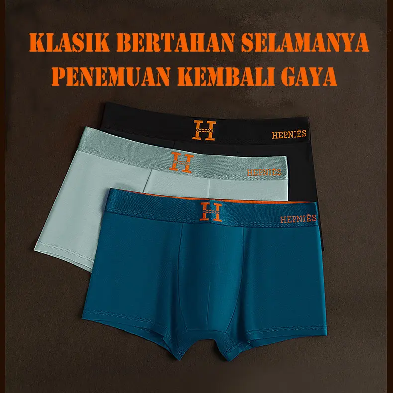[HEPNIES ISI 3PCS kemasan plastik ziplock] Celana dalam boxer pria kemasan menarik, sejuk, antibakteri, elastis, berbahan modal dan desain trendy 2