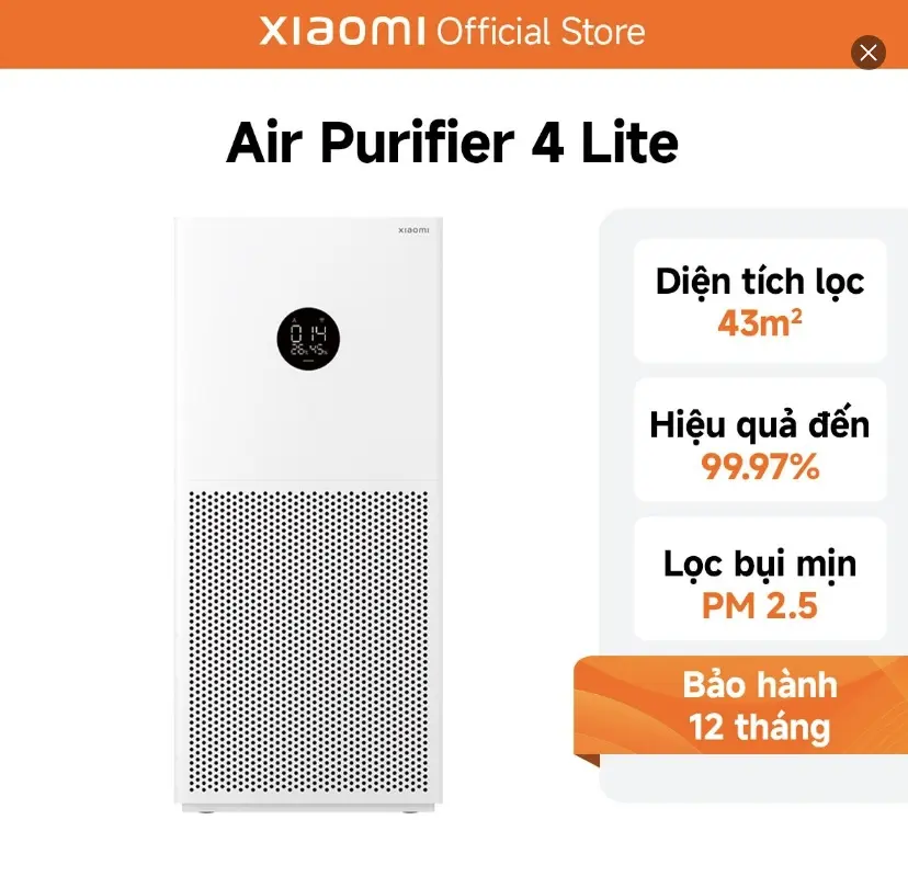 Máy Lọc Làm Sạch Không Khí Xiaomi 4 Lite Lọc Bụi Mịn Khử Mùi - Phiên Bản Quốc Tế - Bảo Hành Chính Hãng 12 Tháng máy  lọc