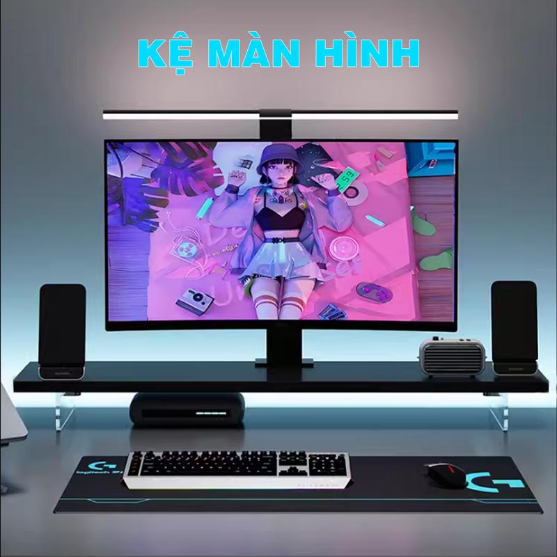 Kệ màn hình PC chân Mica TOPV sạc không dây USB LED kệ để máy tính bàn decor giá đỡ màn hình kê PC gỗ chống ẩm mối mọt