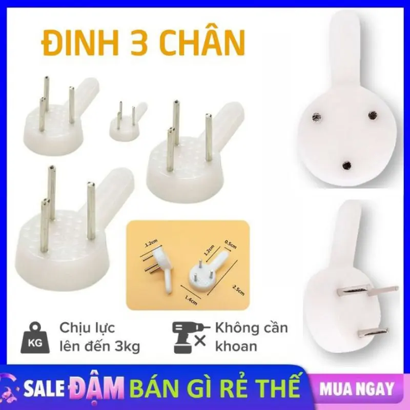 Đinh 3 chân đóng tường treo ảnh, móc khoá không cần khoan - Móc treo đóng tường ghim tường bê tông tiện dụng treo tranh