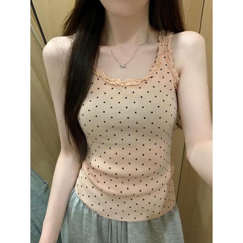 Red Polka Dot Lace Camisole Women's Summer Slim-Fit Short Sleeveless Top 1