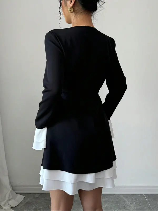 Women's Flounce Sleeve Dress, Elegant Fashion Casual V Neck Dress for Daily Outdoor Wear, Women Dress for Summer 1
