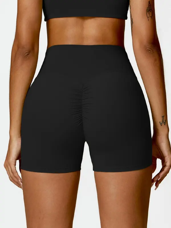 Women's Solid Color Ruched High Waist Sports Shorts, High Stretch Casual Comfy Breathable Butt Lifting Skinny Shorts for Yoga Gym Workout Running, Ladies Sportswear for All Seasons 7