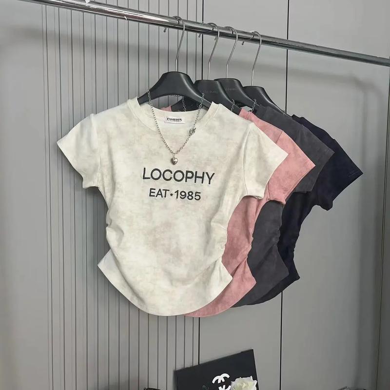 Product Introduction of Internet Hot Summer New Letter Print Short-Sleeve Women 202 400 Match Sweet Hot Girl Slim Fit Slimming Short Top Womenswear Lingerie dressingguide wardrobe essential Lady Casual Comfort Tshirt 4