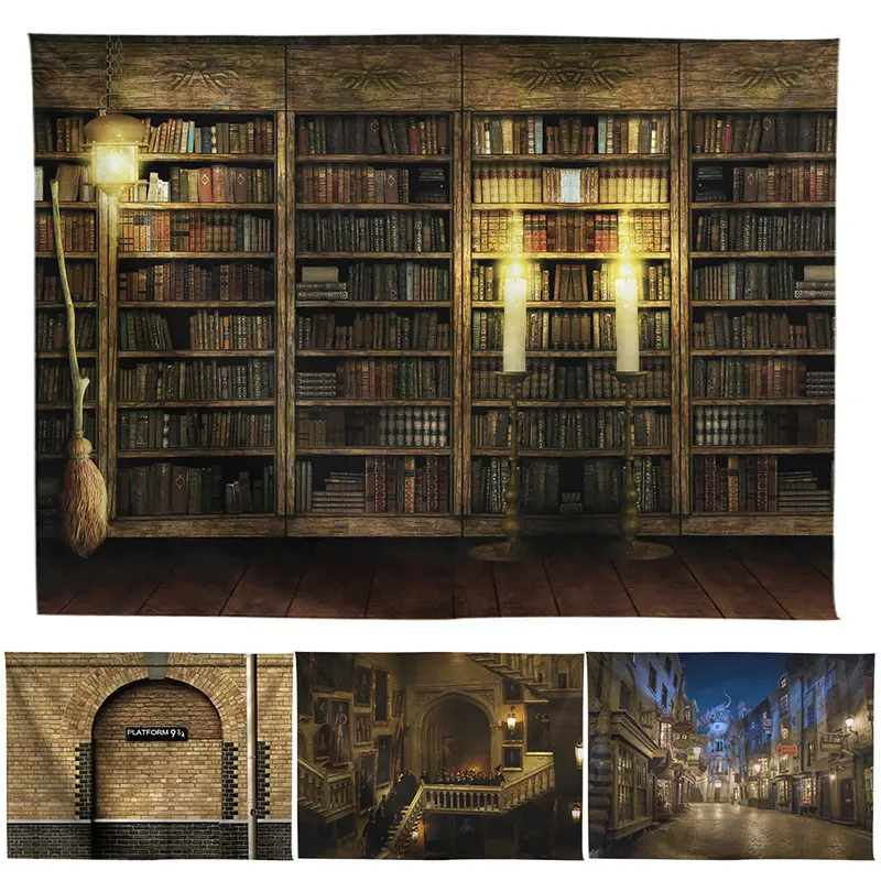 Giá Sách Cổ Điển Chủ Đề Harry Potter, Thiết Kế Nền Tảng Nửa Bậc 9 Và Ba Phần Tư, Vải Treo, Vải Nền Chụp Ảnh Đồ Trang Trí Nhà Cửa 4