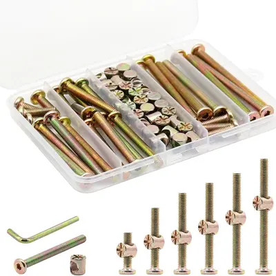28-Piece Crib Screws Hardware Kit - M6x20mm To 80mm Baby Bed Bolts & Barrel Nuts Replacement Set