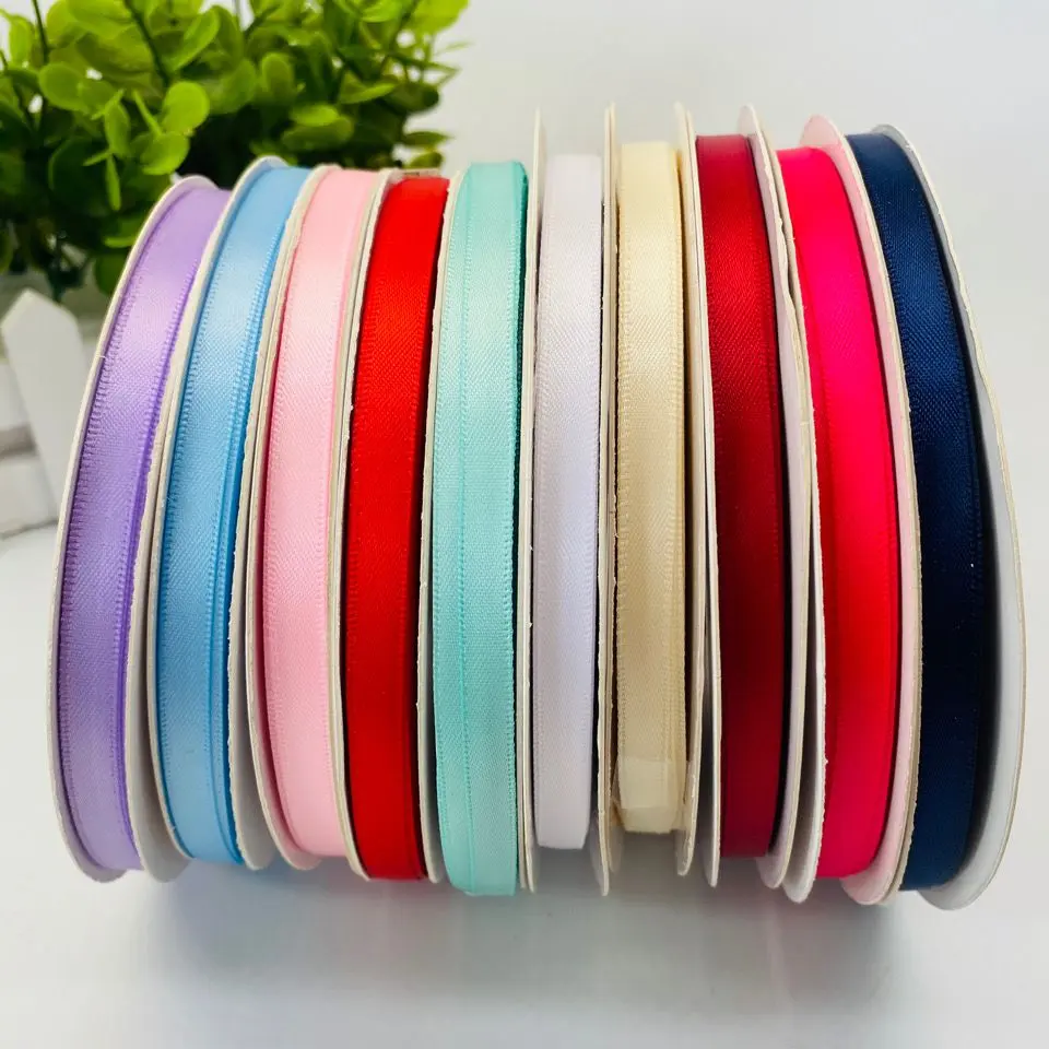 (50 Yards 0.6CM ) Double-sided High Dense Satin Ribbon Polyester Ribbon Flower Wrapping Gift Packing Ribbons