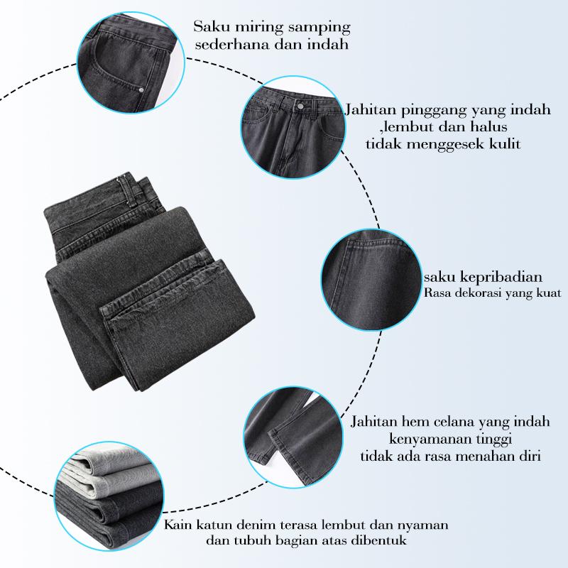 Product Introduction of Celana Jeans Pria Oversize Celana Panjang Pria Dewasa  Kulot Casual Hitam Straight Jeans Jumbo Celana Jeans Putih Wide Leg Pants Biru Baggy Boyfriend Pants Korean Style Denim Warna Blue Basic Promo Black s m l xl xxl xxxl 17