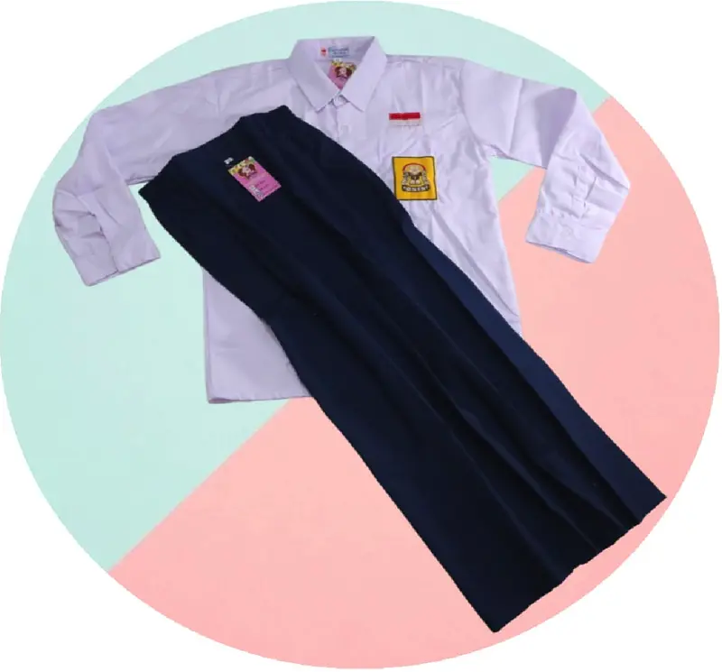 Set Komplit Baju Putih Panjang & Celana Biru Panjang SMP Kemeja Setelan Fashion 2