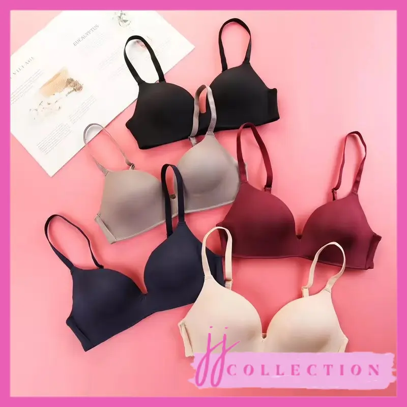 JJCollection Bra Wanita Busa Tipis Tanpa Kawat Motif Polos Model V Neck Bh Cewek 013