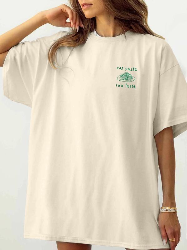 Women's Eat Pasta Run Fasta Funny Graphic Tee, Casual Pastaria Lover Short Sleeve T-shirt for Summer, Ladies Clothes for Daily Wear 7