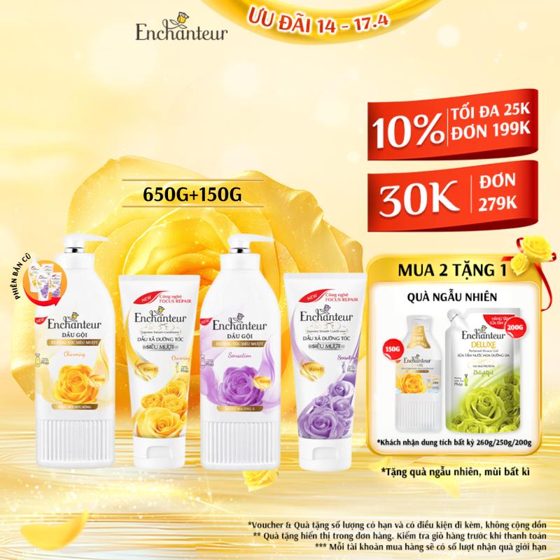 [TẶNG 1 CHAI DẦU XẢ 150G] Dầu Gội Dương Tóc Mượt cho nữ Enchanteur Charming/ Sensation 650g