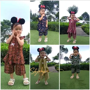 Set Anak Perempuan grosir pakaian batik anak harian nyaman dipakai setelan anak beby doll Bunga Lengan pendek Fashion