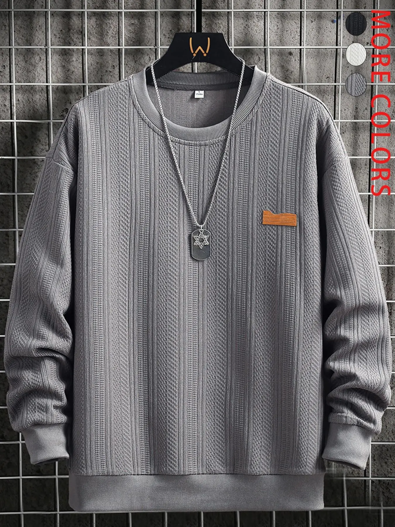 Men's Regular Fit Solid Color Jacquard Long Sleeve Sweatshirt, Casual Comfy Crew Neck Pullover for Daily Wear, Men's Top for All Seasons, Hoodie