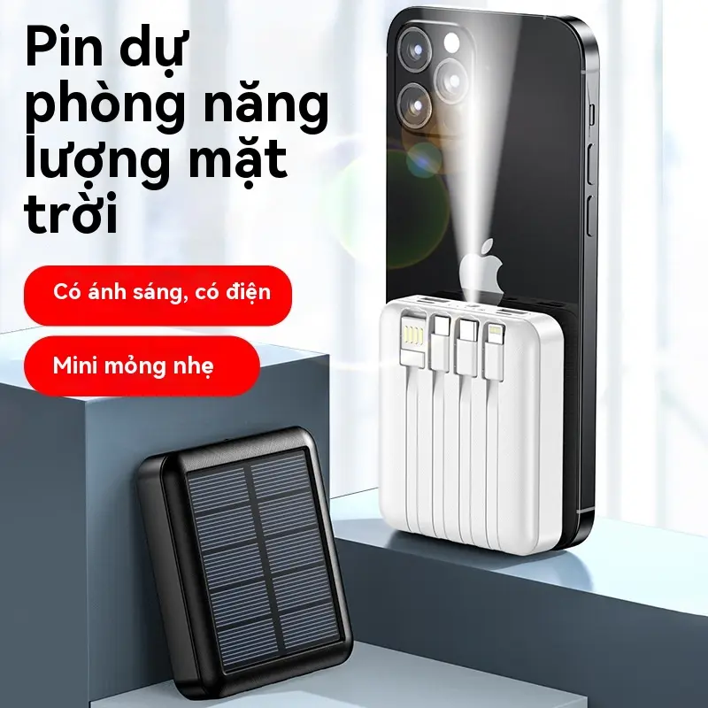 Sạc Dự Phòng Năng Lượng Mặt Trời, Bán Buôn, Kích Thước Nhỏ, Cáp Tách Riêng, Dung Lượng Lớn 5000mAh, Sạc Nhanh, Cầm Tay, Cung Cấp Điện Di Động 1