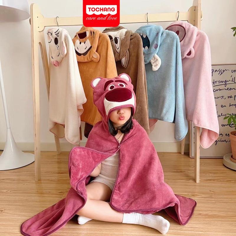 Áo choàng tắm cho bé, khăn tắm có mũ khăn choàng cho bé khi tắm đi biển đi du lịch Size 70x1400cm ToChang