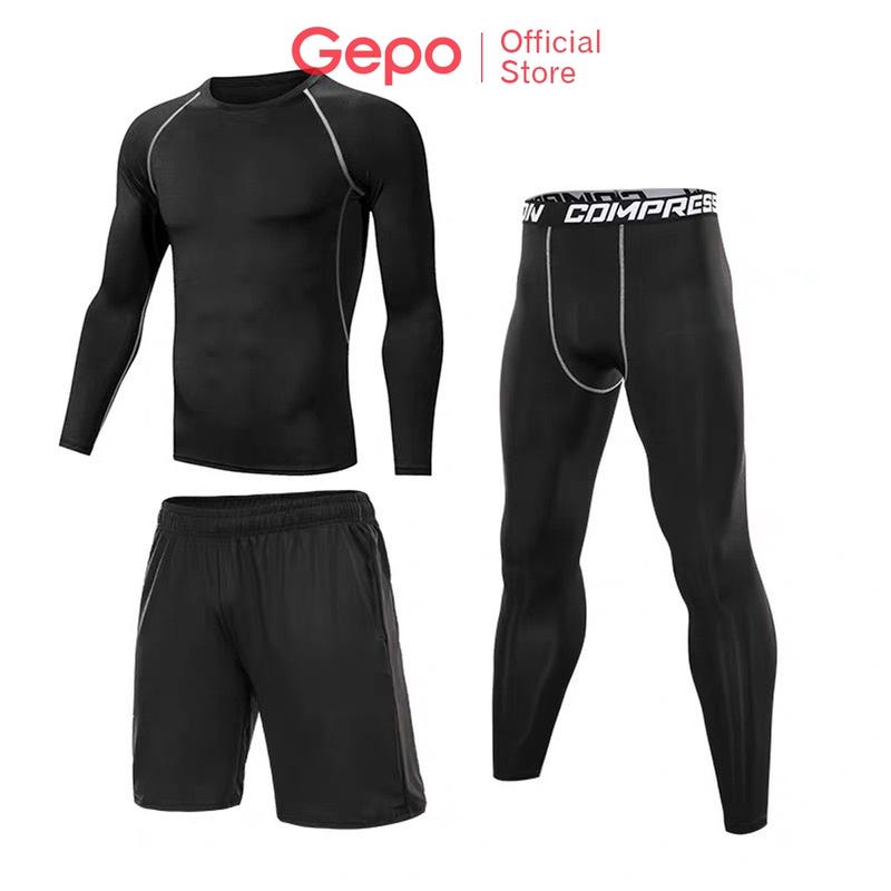 Bộ Quần Áo Legging Giữ Nhiệt Nam Chất Liệu Thun Dài Tay 3 IN 1 Chuyên Tập Gym Chạy Bộ Đá Bóng Tập Thể Dục Sport  GEPO