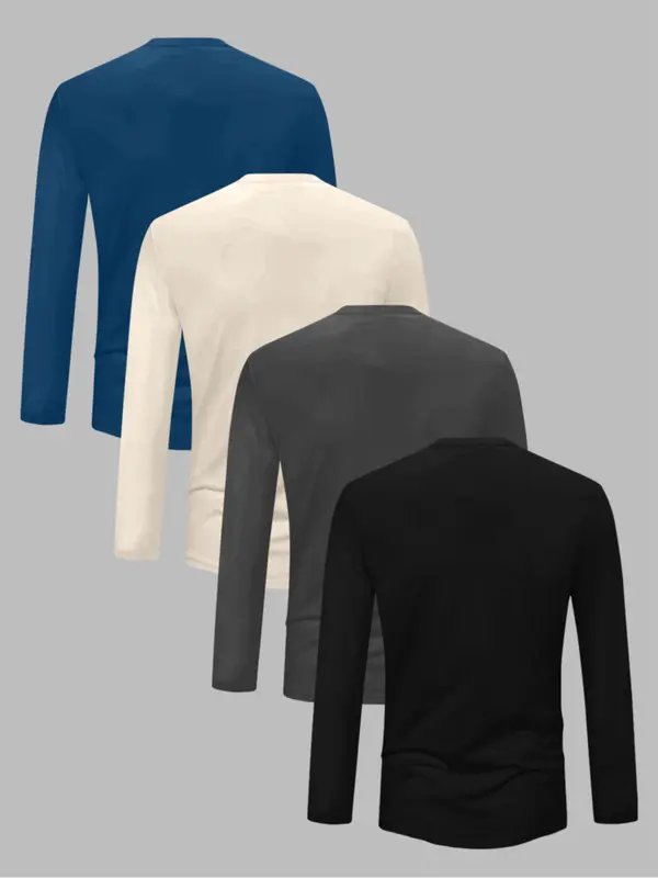 Men's Solid Color Round Neck Long Sleeve Sweatshirt, 4 Counts/set Casual Crew Neck Pullover for Fall & Winter, Men's Clothes for Daily Wear 7