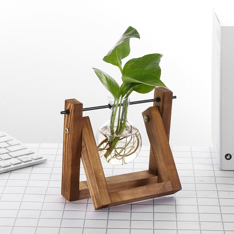 Product Introduction of [COD&Ready Stock]Hydroponic Plant Vases Glass Vase Vintage Bonsai Flower Pot Terrarium Tabletop Tray Wooden Frame Home Decor 23
