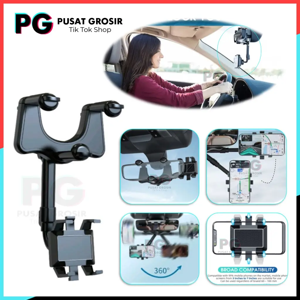 Car Phone Holder Mobil HD59 HD-59 stand handphone fleksibel penjepit gantung kaca tengah rearview mirror dudukan hp standing hape hpmobil