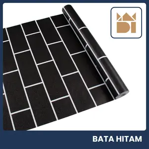 Wallpaper Stiker Dinding Motif Bata Hitam Ukuran 45 Cm x 7,5-8,5 Meter