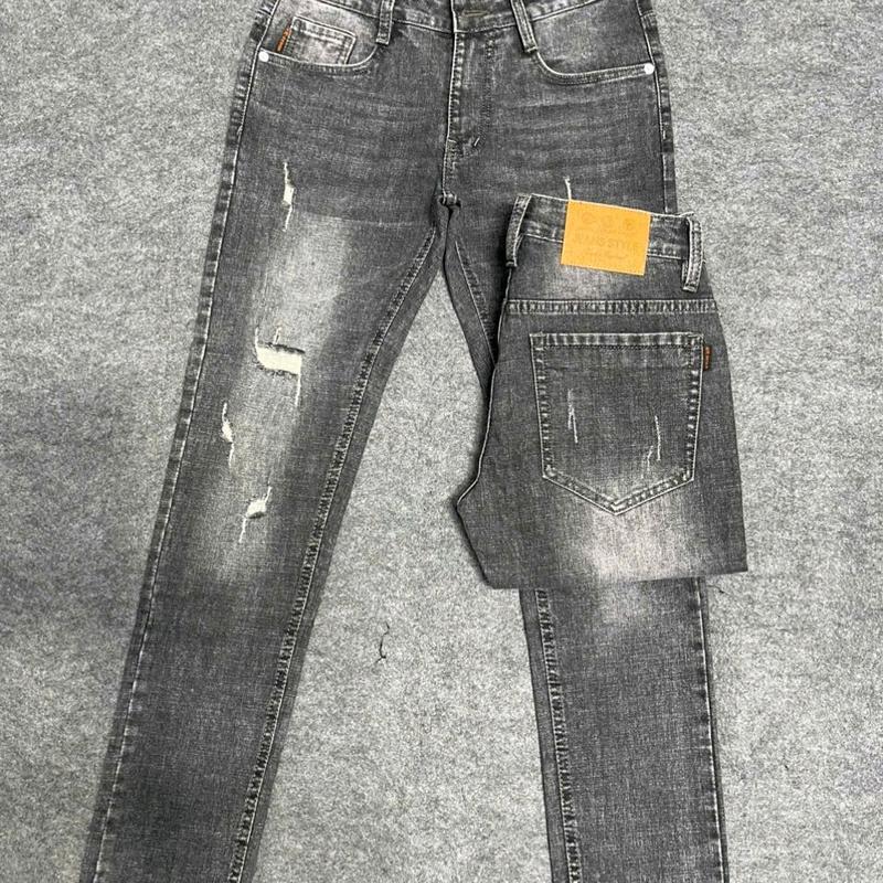 M-27: QUẦN JEANS NAM CAO CẤP XÁM ĐẬM  RÁCH THỜI TRANG FORM SLIM 1
