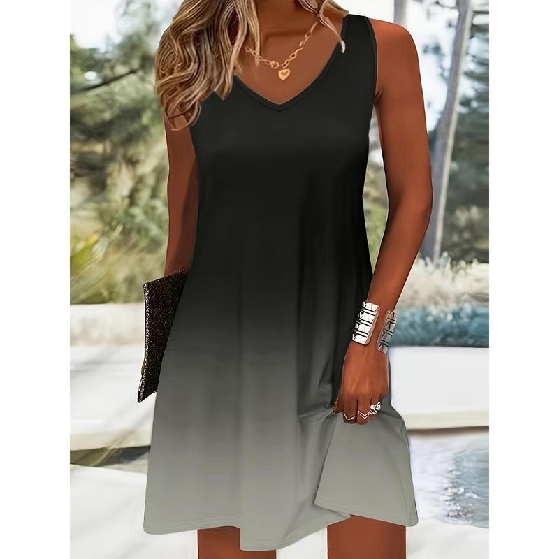 Vacation Elegant Floral Print Gradient Slit Contrast V Neck A Line Dresses Vacation Elegant Floral Print Gradient Slit Contrast V Neck A Line Dresses