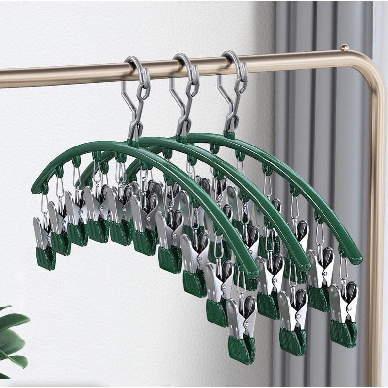 Combo 3-5 Móc phơi quần áo inox vòm có khóa móc treo chắc chắn – 10 kẹp được phủ nhựa chống trầy xước khi phơi đồ