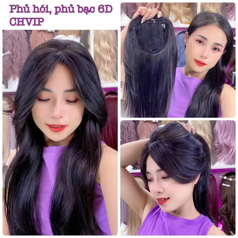 Tóc giả che hói 6D, che bạc tạm thời, nhuộm được,    uốn đc, BẢO HÀNH 1 NĂM ,ko phải sợi nhân tạo, phụ nữ, women, wig Nhuộm Tóc Đổi Màu Tóc . CHVIP