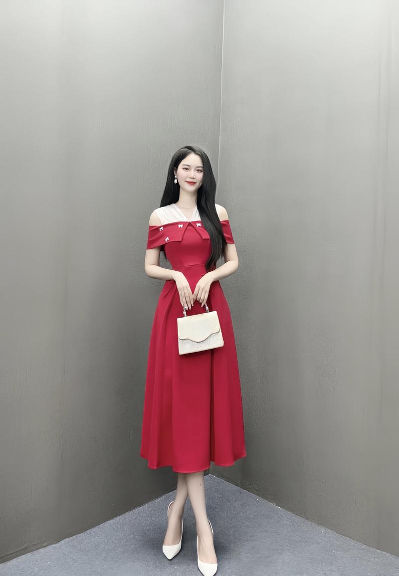Product Introduction of Váy Thiết Kế VQLADY D55  Đầm thiết kế dáng xòe phối tơ (tặng kèm nơ cài ) sang chảnh   phù hợp đi chơi và đi dự tiệc Dress Women Voi Voan Kem Voan Kem  đỏ hồng 17