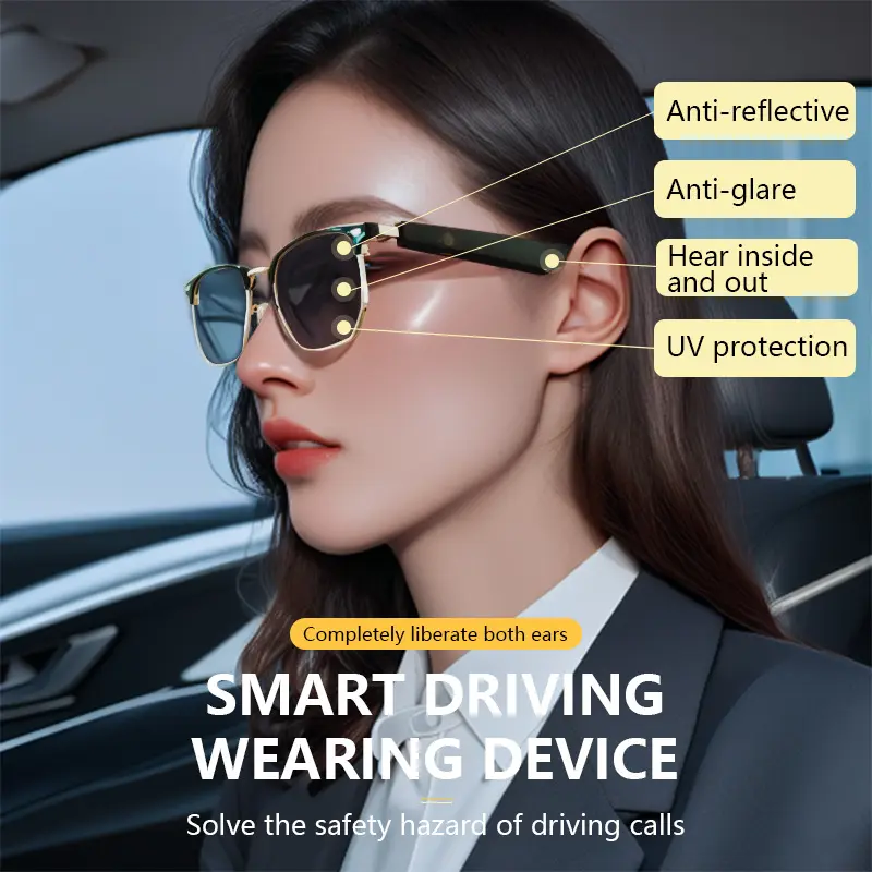 Kính thông minh, kính Bluetooth có thể được trang bị ống kính cận thị, kính thông minh Bluetooth có thể nghe nhạc Điều hướng cuộc gọi chống ánh sáng xanh và chống tia cực tím Women Kính Mắt Chống Nắng  Nữ Ong ống  kính   glasses 1