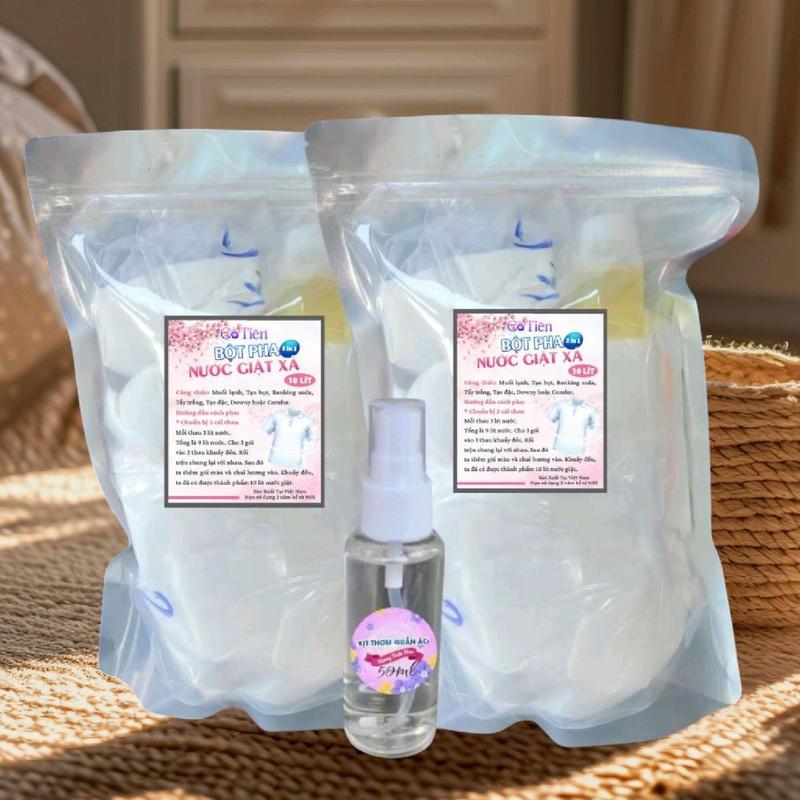 Combo 2 sét bột pha nước giặt 10l ( tổng 20l) tại nhà, tặng kèm xịt thơm quần áo 50ml thơm ngát Làm Sạch Kem nuoc giat