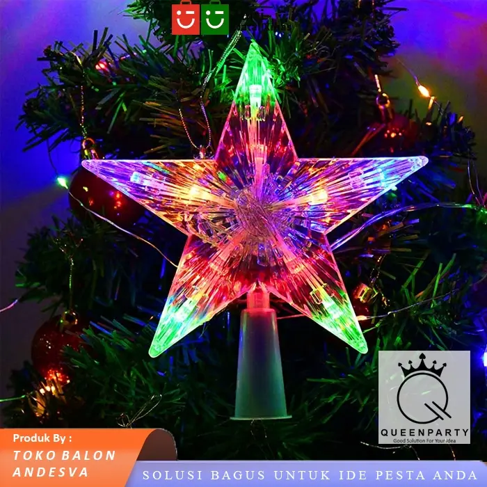 top bintang pohon natal  led rainbow / lampu led hiasan natal christmas star light / lampu bintang pohon natal rainbow