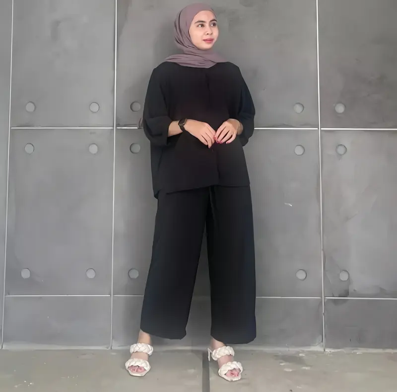 SETELAN VIRAL BAHAN CRINGKLE AIR FLOW // SETCEL // SETELAN BAJU CELANA WANITA // JUMBO // STANDAR // ONE SIZE Polos airflow muslim Nyaman Crinkle Panjang Atasan Kancing 0
