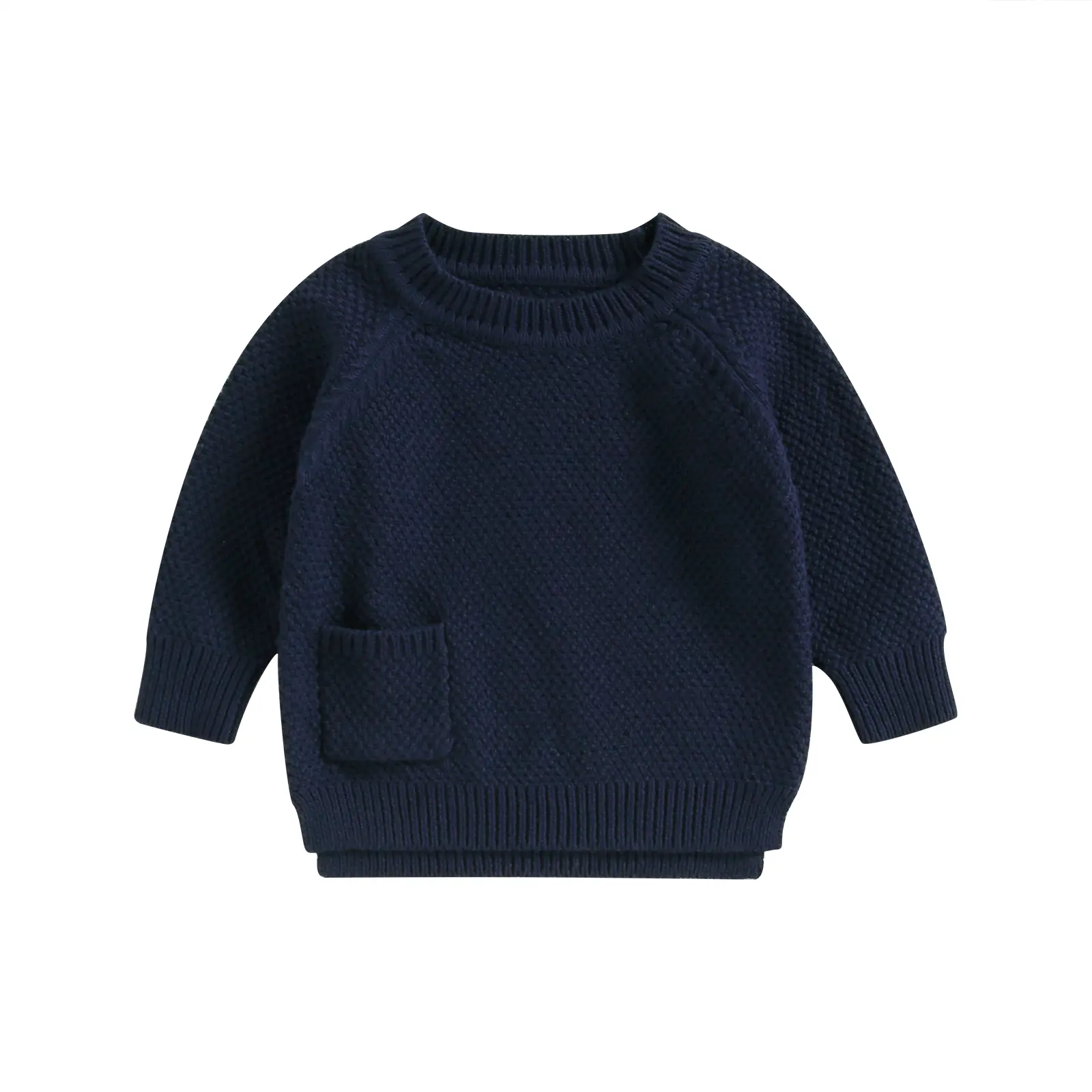 Baby Girl Boy Knit Sweater Pocket Warm Crew Neck Pullovers Clothes