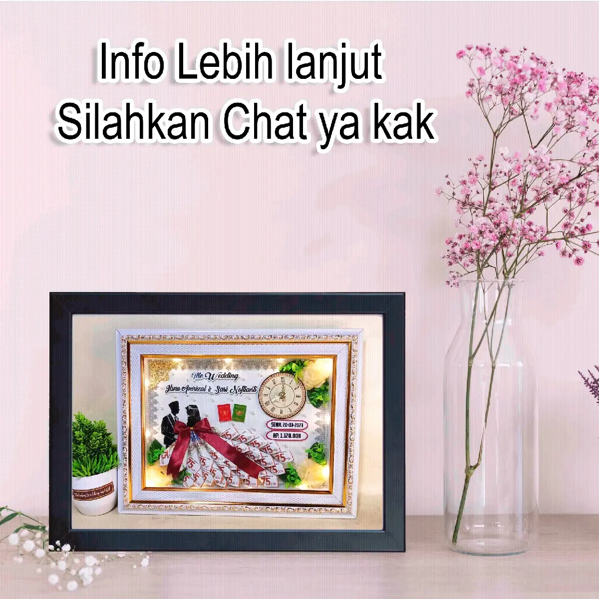 Bingkai Foto 3D/ Bingkai Pernikahan Gaun Sudah dihias Modern Dipasang di Dinding
