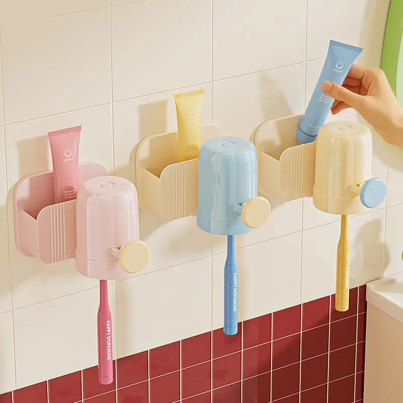 Wall Mounted Toothbrush Holder, 1 Count  Punch Free Toothbrush Storage Rack, Bathroom Storage Rack, Toothbrush Holder for Bathroom 0