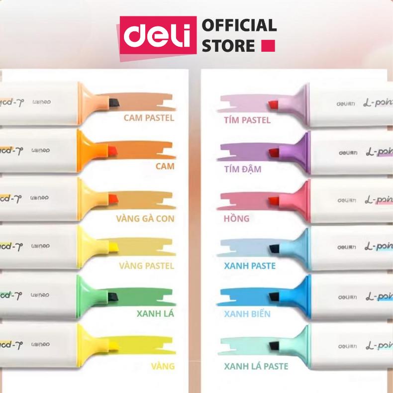 Bút highlight dạ quang đánh dấu nhớ dòng học sinh Deli - Bút nhớ nhiều màu phù hợp cho học sinh văn phòng