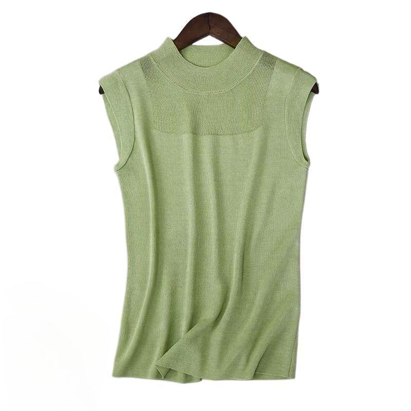 Product Introduction of Knitted Camisole Women's Spring and Autumn Bottoming Shirt Half Turtleneck Outer Wear Sleeveless Ice Silk T-shirt Women's Knitwear Short Sleeve Womenswear Tops 8