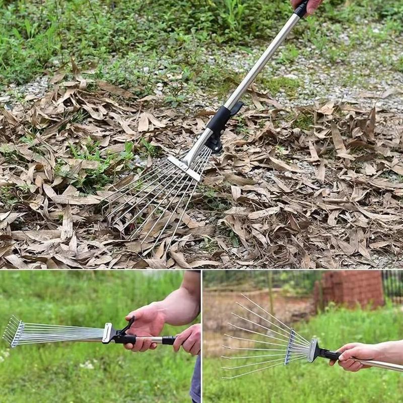 Grass Rake 9 Teeth Stainless Steel Rake Adjustable Steel Rake With Handle Gardening Rake L6K4 1