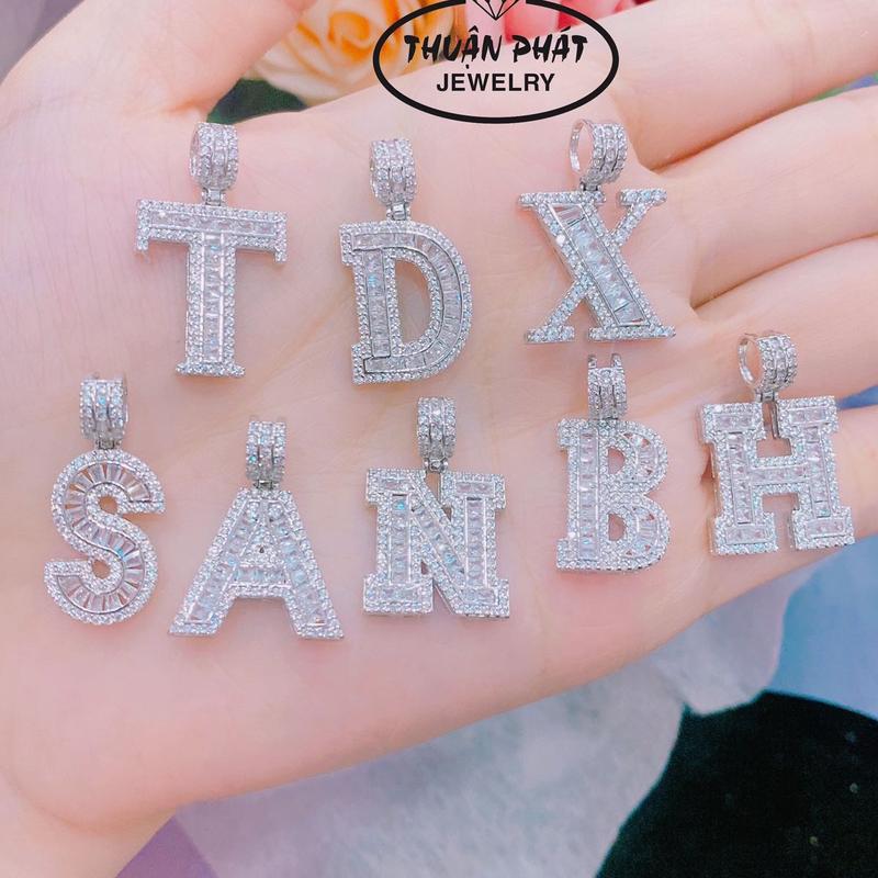 Phụ Kiện Mặt Dây Chuyền Charm Chữ Cái M0117 Màu Trắng Đủ Chữ Trang Sức Bạc Ý Xi Kim Ý Sáng Chiếu - Bạc Thuận Phát